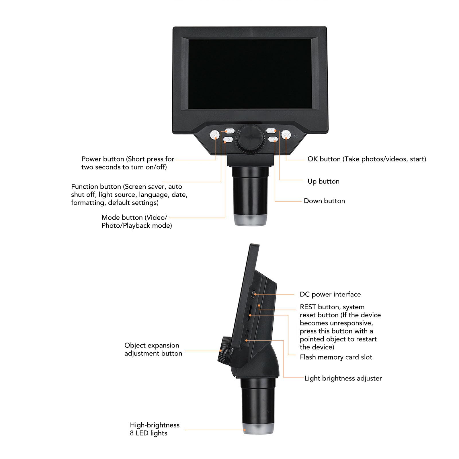 Microscopio Digital 1000x con Pantalla LCD de 5,5 Pulgadas, Imágenes HD 1080P, 8 Luces LED, Vista de PC, Soporte Ajustable en, Kit de Microscopio Biológico para Educación Infantil