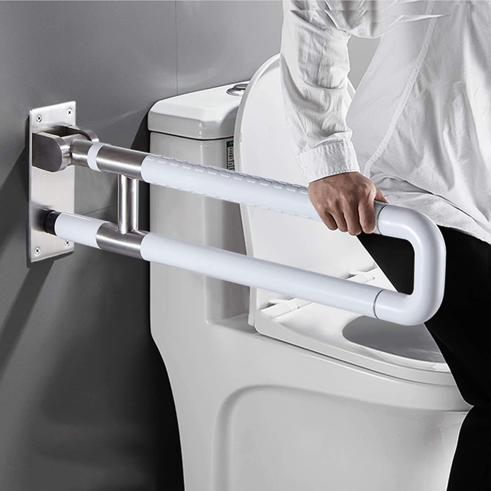Barras De Sujeción Barra De Apoyo Abatible WC Manija de Soporte Marco de Seguridad Pared Soporte Agarraderas baño Barra abatible inoxidable Para Ancianos discapacitados (60cm,Blanco)