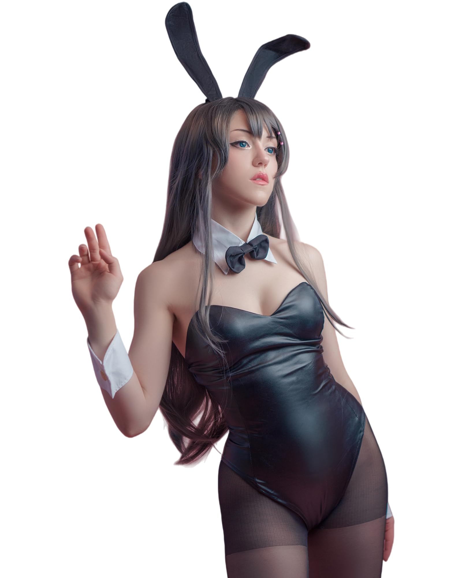 FCCAM Police Officer Bunny Costume for Women - Blue Grey Bunny Suit for Adults with Fishnet Tights for Carnival, Halloween & Cosplay XL