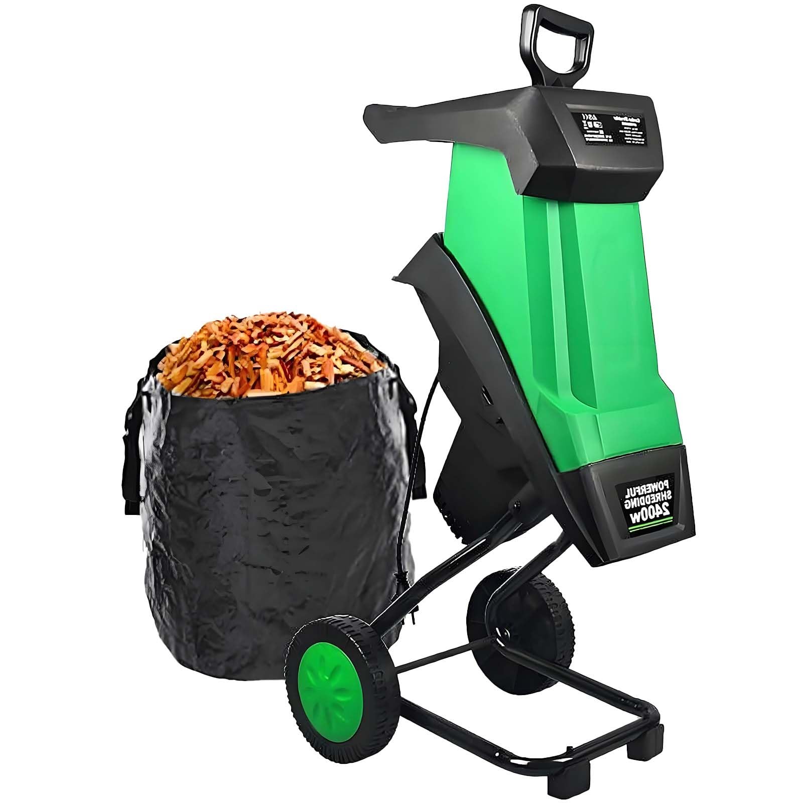 Trituradora eléctrica de jardín con motor de alta potencia, caja de colección grande y características de seguridad para un mantenimiento eficiente del césped y ramas al aire libre
