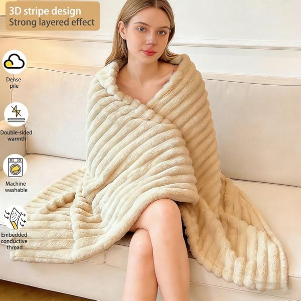 Cozy Bliss Kunstfell-Überwurfdecke für Couch, Einzelpersonen-Decke, gemütlich, weich, Plüsch-Winterdecke für Sofa, Schlafzimmer, Wohnzimmer, 101,6 x 71,1 cm, Weiß - 3