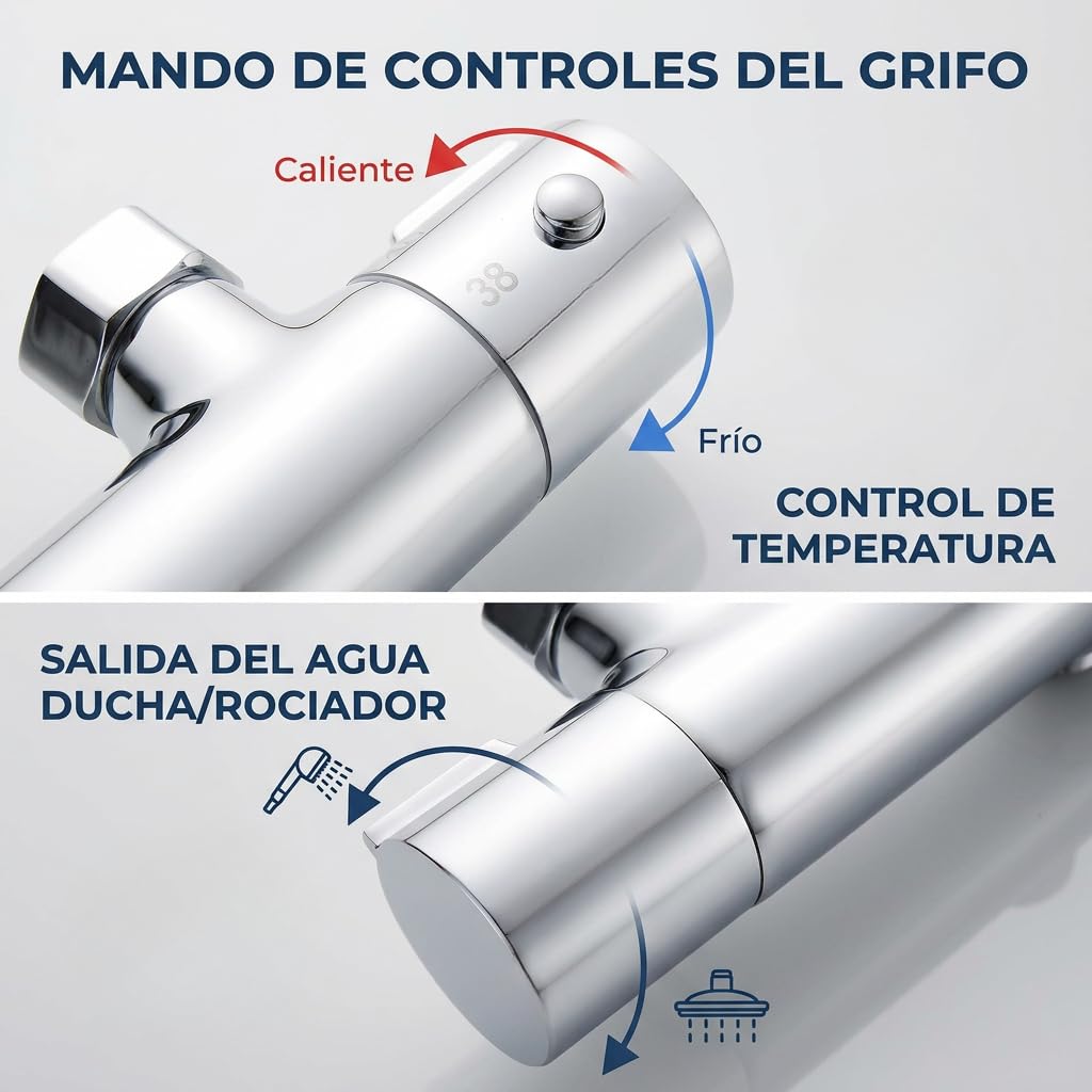 Grifo Ducha TERMOSTATICO - Grifo Termostatico Ducha - Grifo Termostatico | Grifo para columna termostatica - conexiones universales - incluye todo lo necesario para su montaje