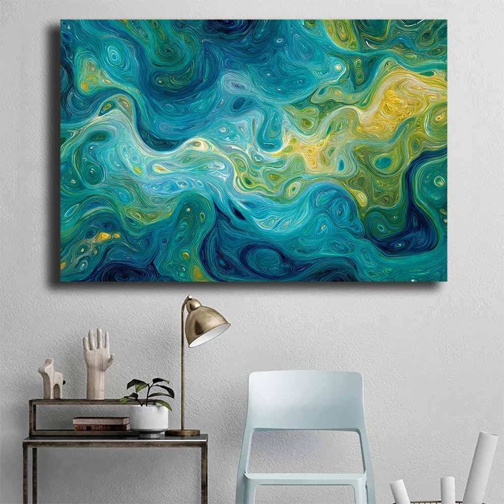 WUFIEA Ogólny abstrakcyjny obraz na płótnie iluzjonariusz wir do salonu sypialni biura dekoracja (ciemnozielony 02) - 40 x 60 cm oprawiony