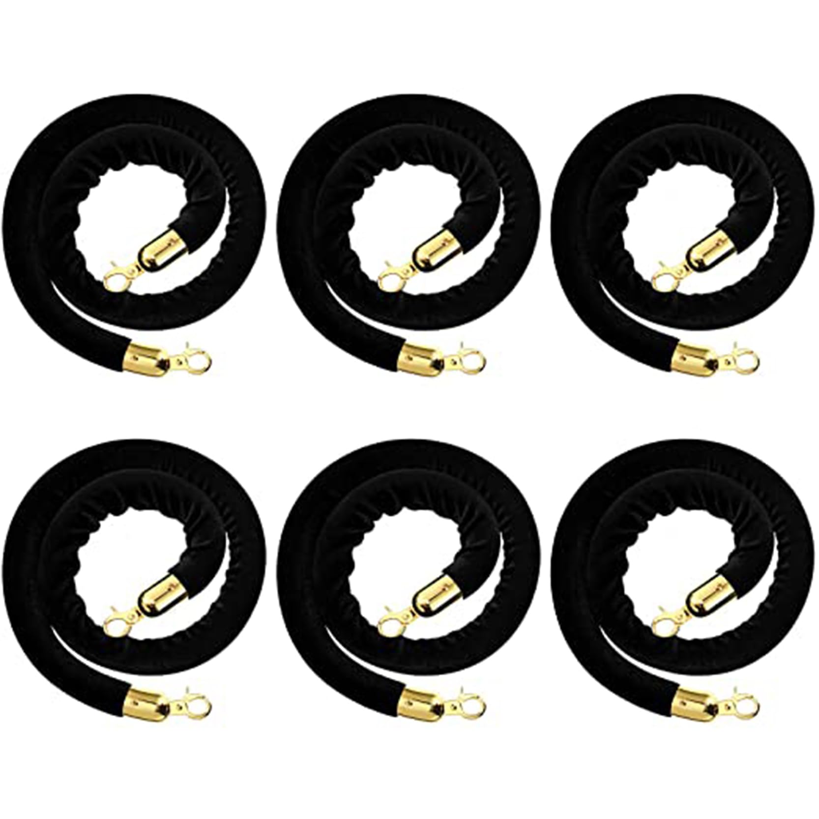 Aioneer 6 Pack Red Velvet Stanchion Rope With Gold Clasps 10Ft Crowd Control Velvet Ropes For Queue Safety Foam Core Red Rope Barrier For Stanchion Posts-Black-10ft/305cm