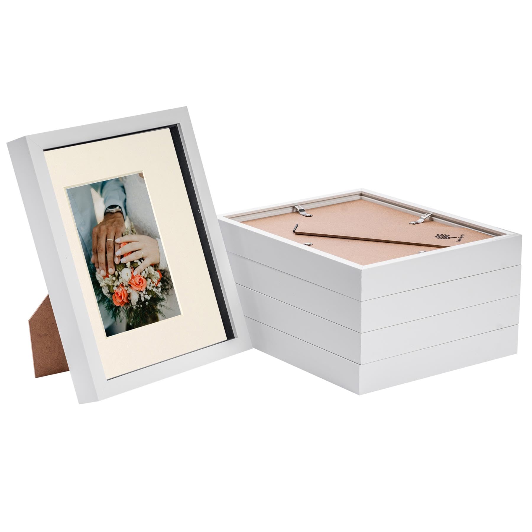 Nicola Spring Unisex White 3D Box Photo Frames - 8 X 10" With 4 X 6" Mount - Black Mount - Pack Of 5 In