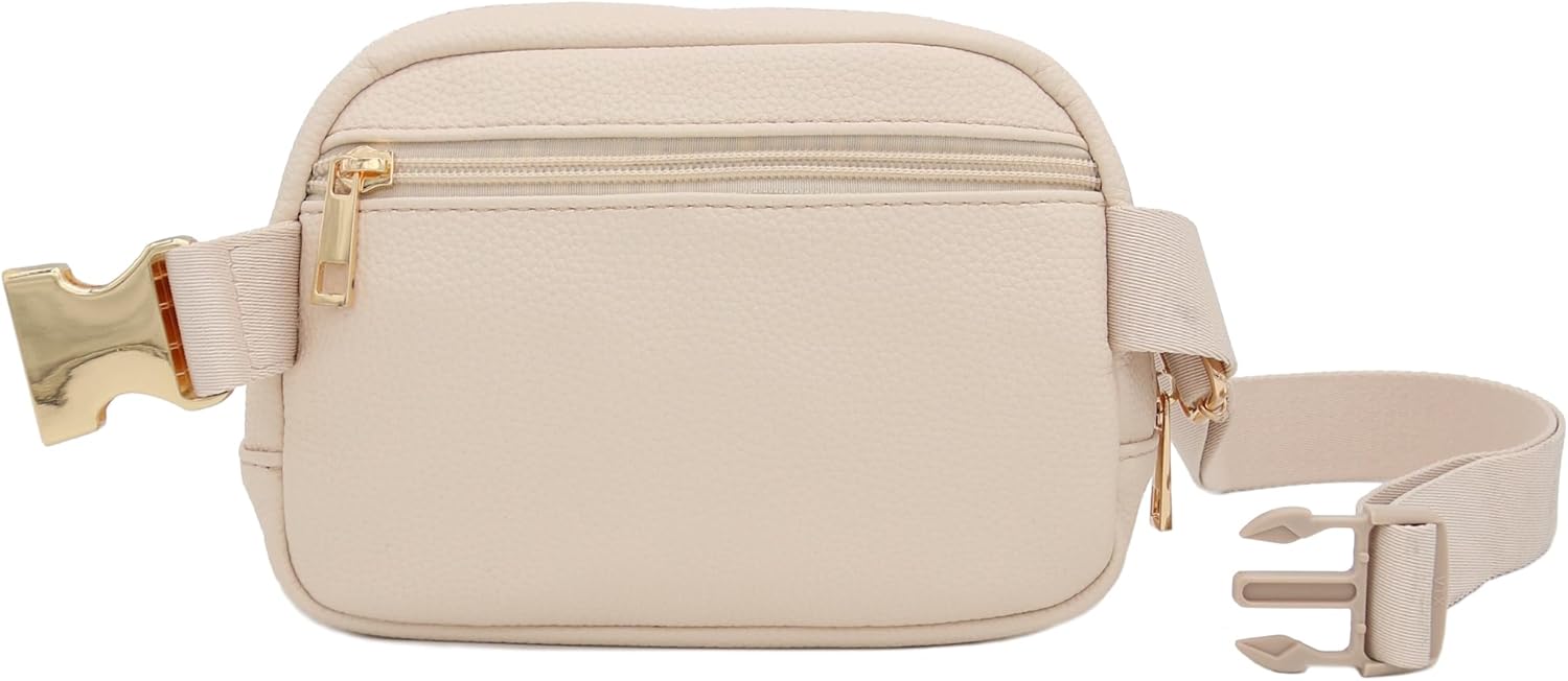 Lightweight Soft PU Pebbled Leather Sling Fanny Pack Belt Bag with Gold Metal Buckle (Nude) - Image 4