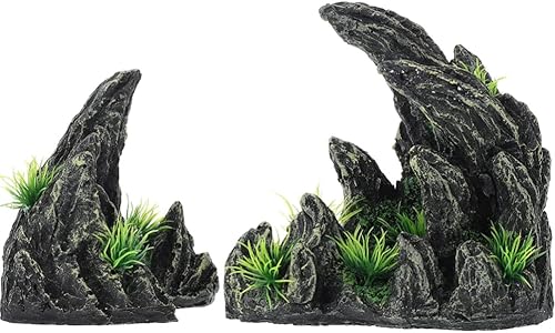 POPETPOP Tanques de peces 2pcs Rockery Fish Hideaway Aquarium Mountain View Resina Aquarium Hideout Stone Fish Tank Artificiales para resina Camarón