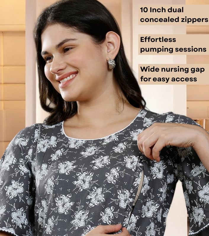 Image of DUMMY SHAPE Women's Rayon Anarkali Maternity Dress & Feeding Kurti with Zippers