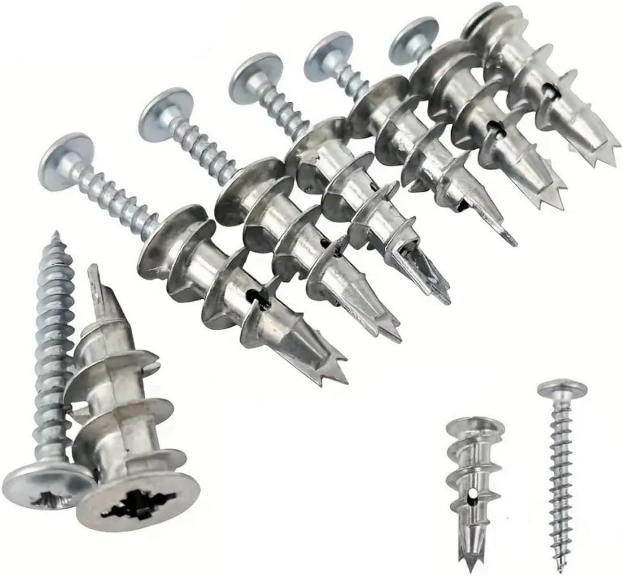 30 Pcs Plasterboard Fixings Heavy Duty, Metal Wall Plugs and Screws, Self Drill Drywall Fixings Set, Cavity Raw Plugs, Dry Wall Anchor for Plaster Boards, Composite Boards, Wooden Boards