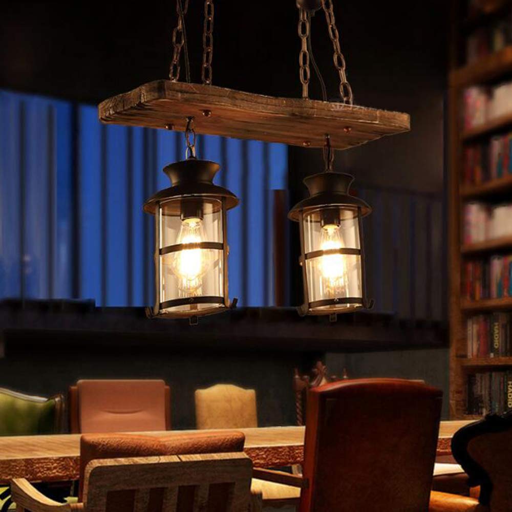 Lampa wisząca w stylu vintage, żyrandol z drewna, metalu, E27, rustykalna, liniowa, lampa sufitowa do salonu, jadalni, restauracji, kawiarni, hotelu, przedpokoju, piwnicy, piwnicy