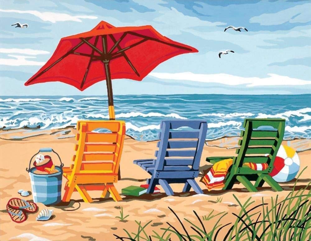 Apomelo 12x16 inches Diamond Art Beach DIY Diamond Painting Kit for Adults,Sunshine Beach Chair