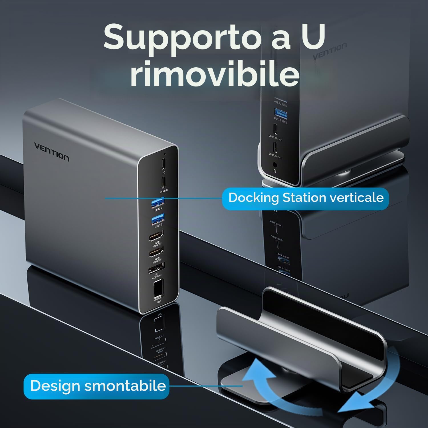 Docking Station USB-C 15-in-1 per configurazione a doppio monitor,triplo display,compatibile con PC Windows,Thunderbolt 3/4,con doppio HDMI 4K,DP,100W PD,USB 10Gbps,RJ45,audio,slot per schede SD/TF