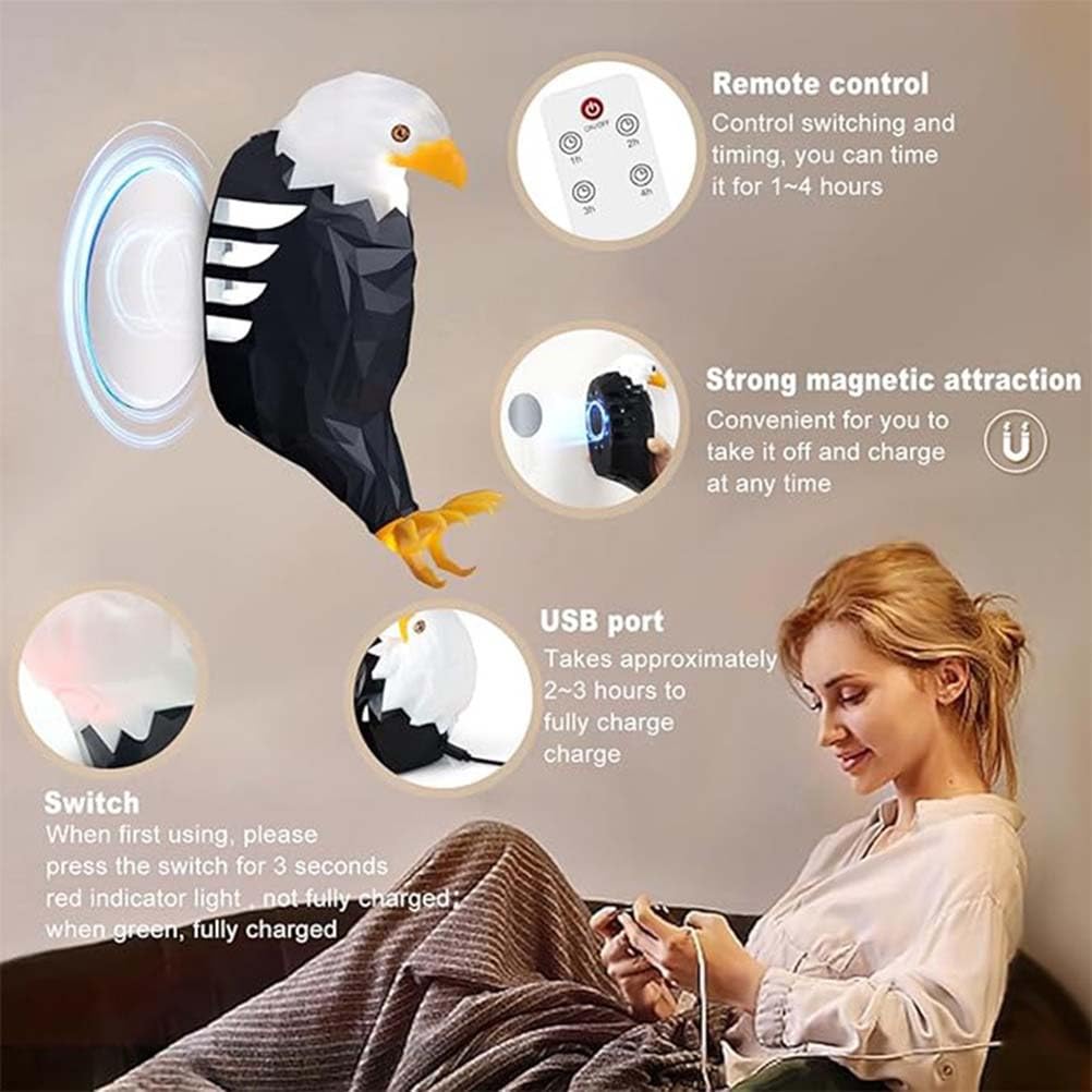 Lampada da Parete a Forma di Aquila Calva, Gufo, Uccello, LED, Applique Ricaricabile Senza Collegamento alla Rete elettrica con Telecomando, Resina, Decorazione Notturna per bambin