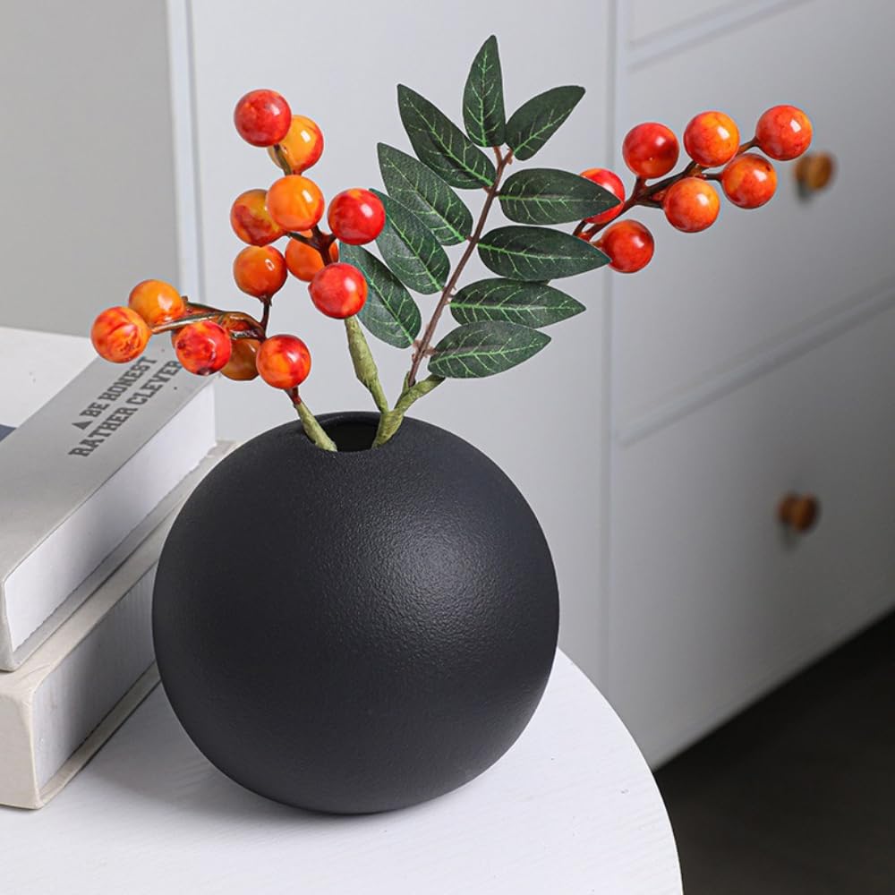 Keramik Kugelvase rund Vase 3er Set minimalistisch Blumenvase für Pampasgras Trockenblumen Tischdeko Wohnzimmer Esstisch Büro Innenbereich Moderne Dekoration Geschenkidee,Weiß