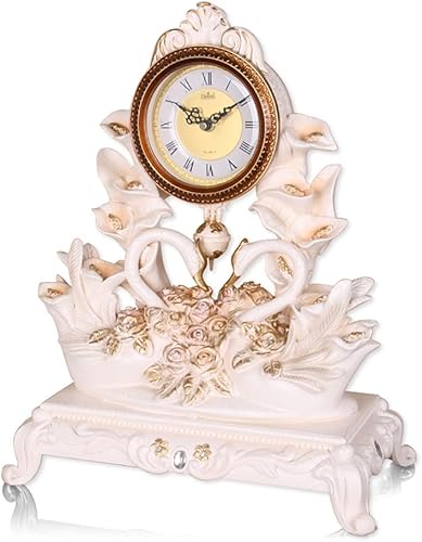 Reloj de cuarzo estilo retro europeo de la mantelmanto ritmo ritmo cisne de la sala de estar reloj de escritorio decoración (color amarillo claro)