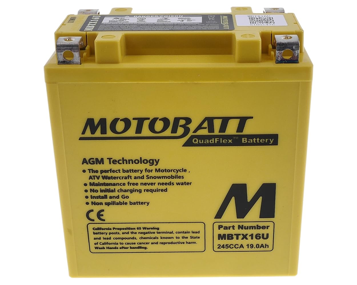 MOTOBATT AGM Batterie 12V 19Ah MBTX16U kompatibel mit Suzuki VL 1500 LC | 4-polig, wartungsfrei & versiegelt; Vergleichstypen YTX16BS, YTX16BS1; kompatibel mit PIAGGIO MP3 400ie Touring RL ZAPM591