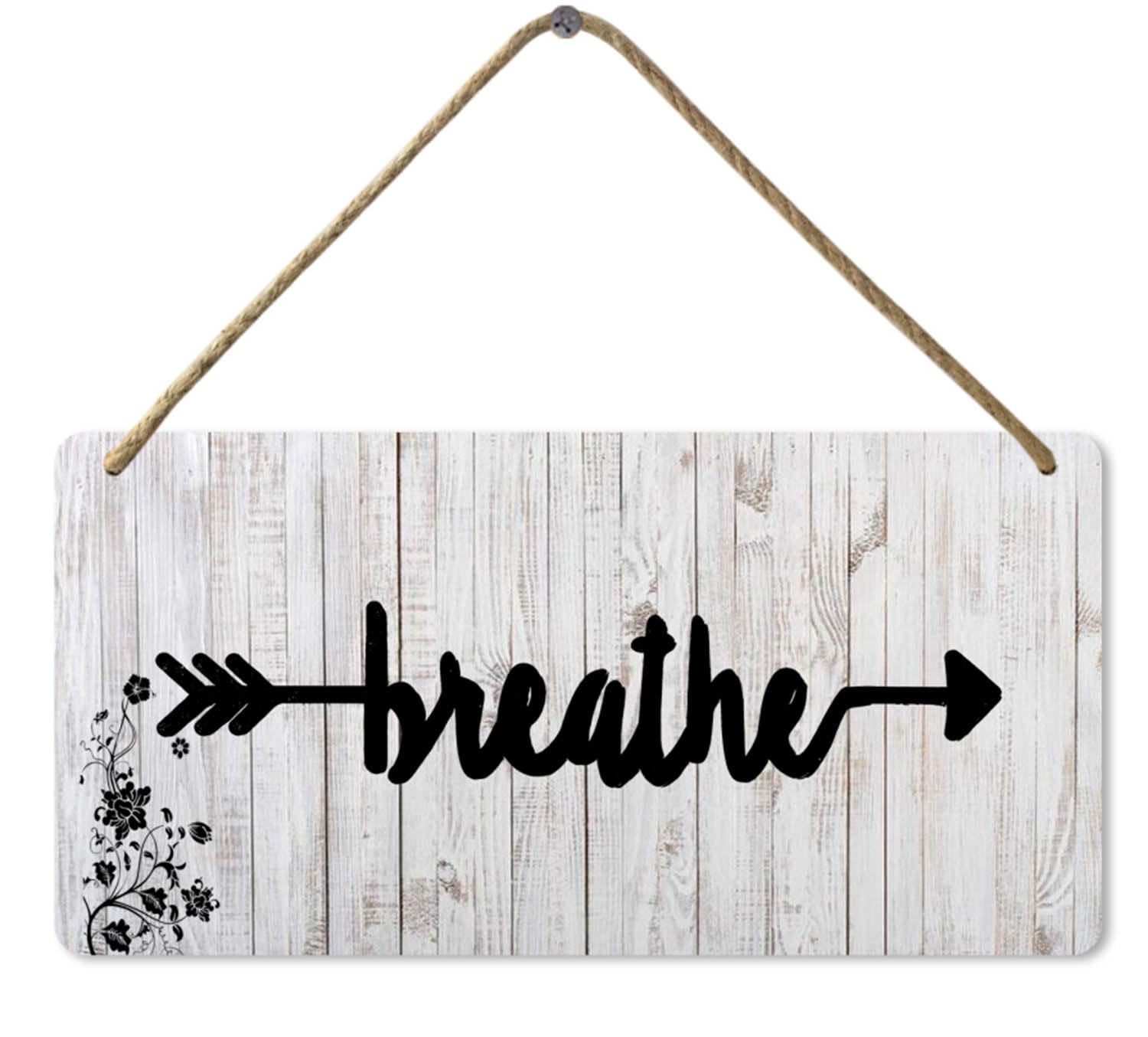 Breathe Rustic Bathroom Wooden Sign, 8x12 Inch, Funny Vintage Wooden Decor for Laundry Room Bathroom