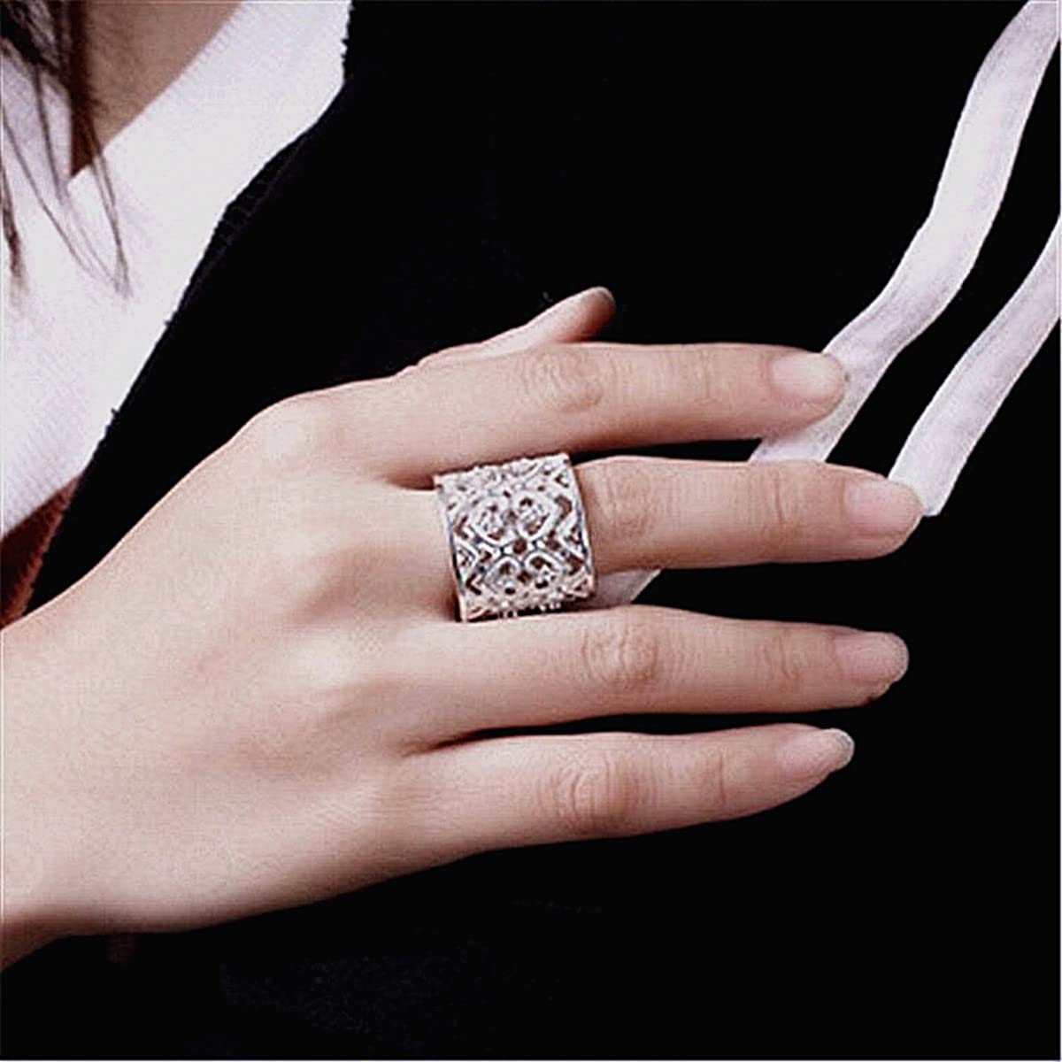 Europa Estilo 925 bañado en plata hueca oye blanco Zircon ajustable banda Ringe