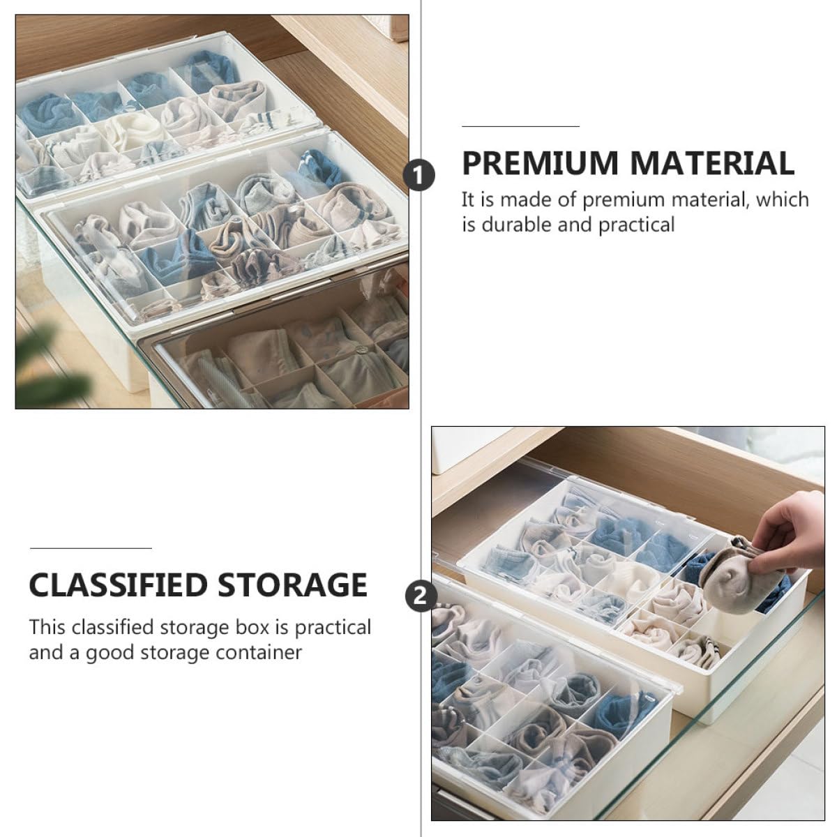 GLEAVI Scatola Portaoggetti per Griglie Multiple Organizer per Cassetti Coperchio Contenitore Classificato per Calzini e Intimo per Camera da Letto e Armadi