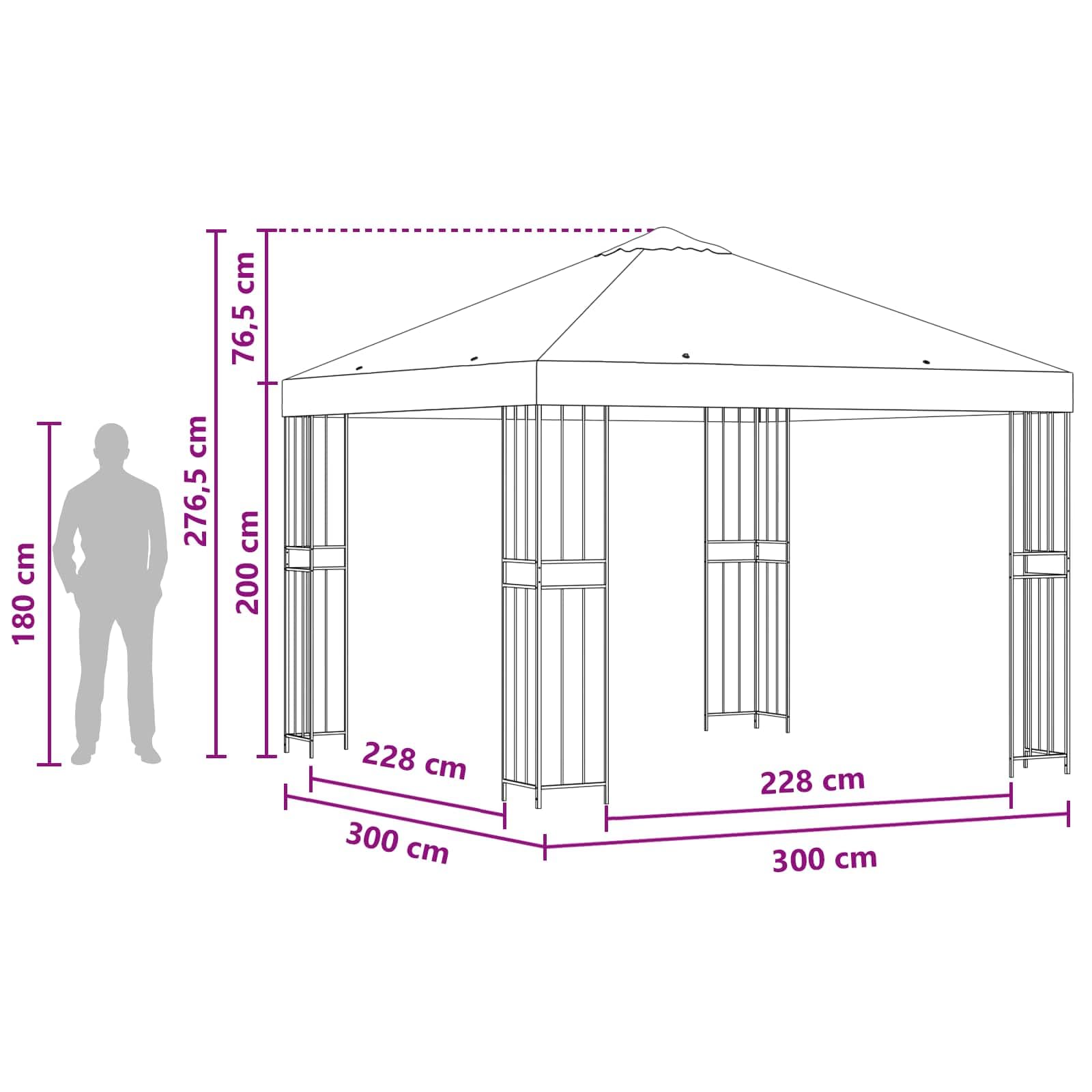 Pavillon Garten 3 x 3 m Gelb Polyester und Stahl 190 GSM, Garten Gazebo mit PA beschichtetem Dach, Belüftung, Regenschutz, Sonnenschutz, 300 x 300 x 276,5 cm für Terrasse