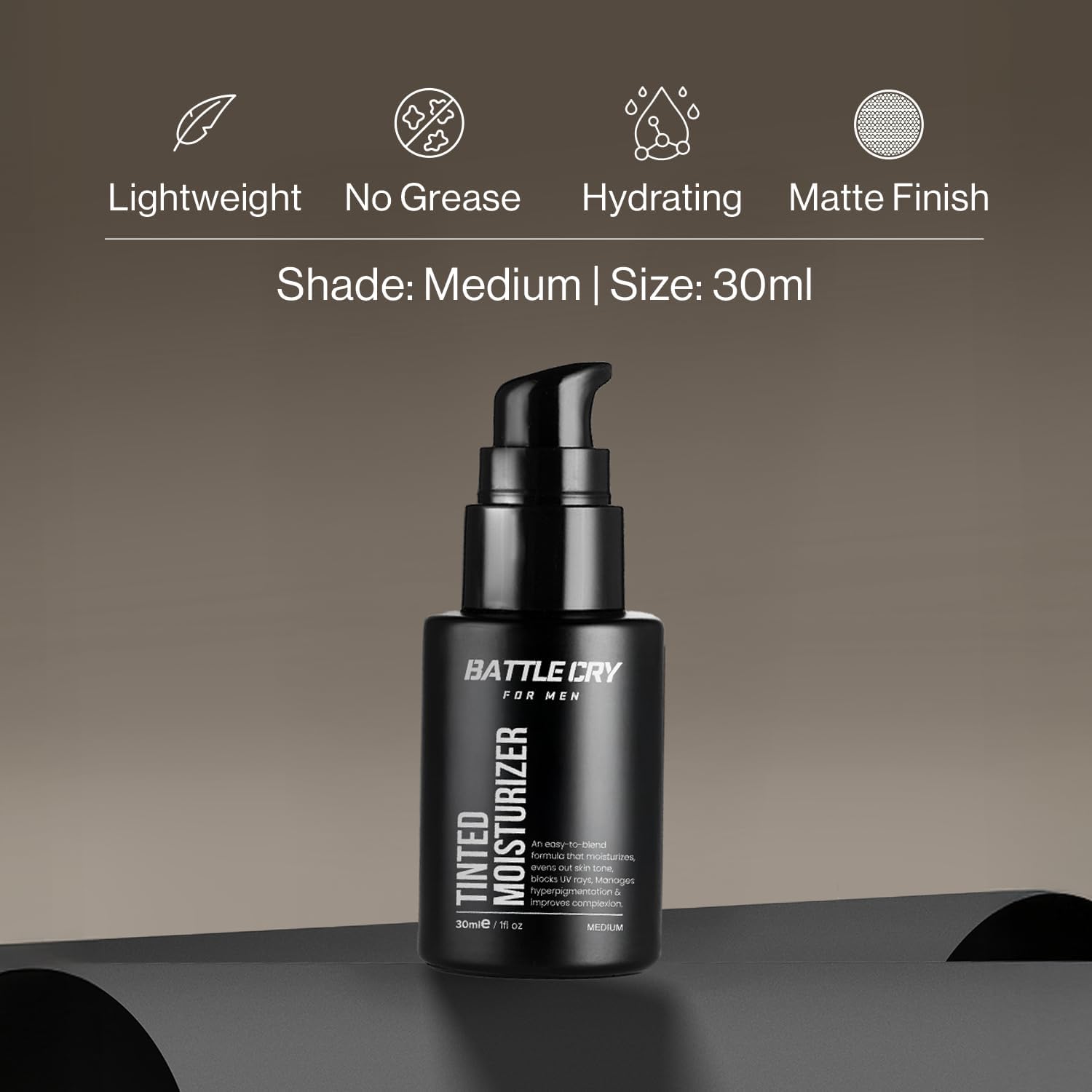 Battle Cry Tinted Moisturizer for Men | Lightweight | Non-Greasy | Hydrating Face Cream | Flawless Matte Finish | Long-Lasting | All Skin Types | 3 Shades (Light, 30ml) 3