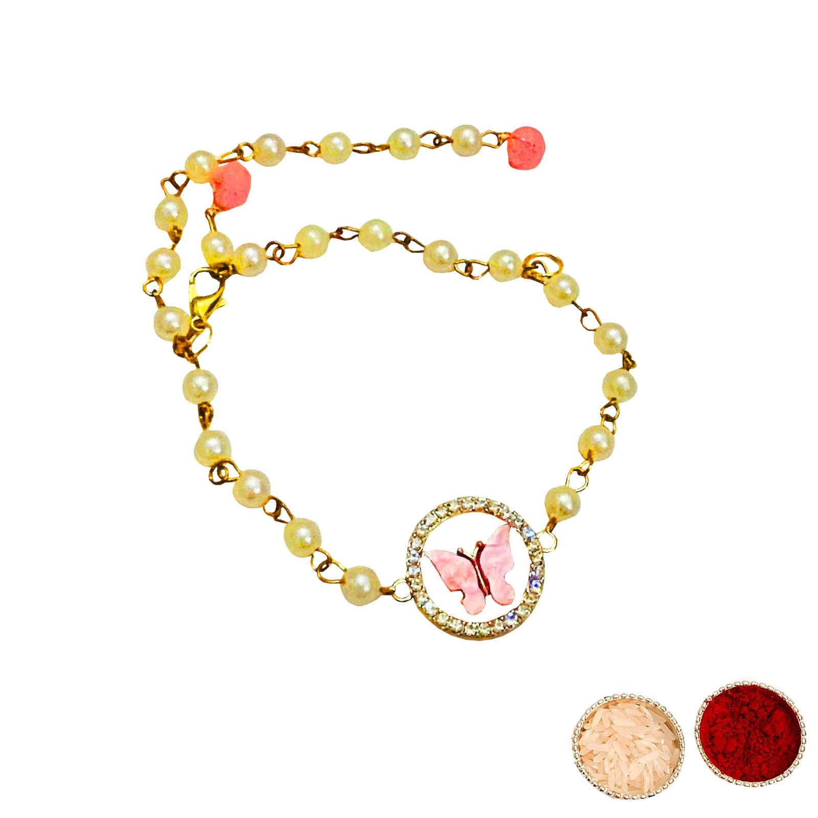 Buyent ® Elegant Kundan pearl butterfly charm rakhi bracelet chain bracelet for girls stylish butterfly gift with roli chawal pack (B0D9P4BR6D) Amazon Price History, Amazon Price Tracker