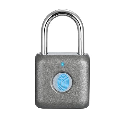 Fingerprint Padlock, Dhiedas Smart keyless Locker Lock, Biometric Finegrprint Lock, Small Lock with Waterproof, USB Rechargeable, for Gym, Door, Luggage, Suitcase, Backpack, Bike, Office(Grey)