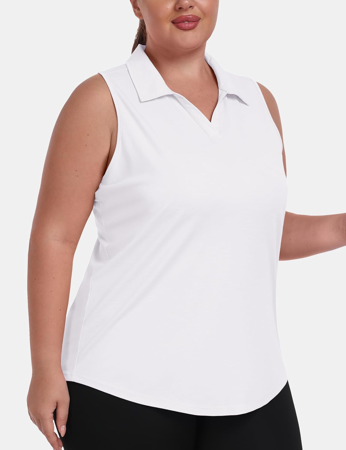 MoFiz Womens Plus Size Tennis Shirts Sleeveless V-Neck Activewear Golf Shirt Lightweight Fast Dry Collared Hiking Polo Tops White 2XL - Image 2