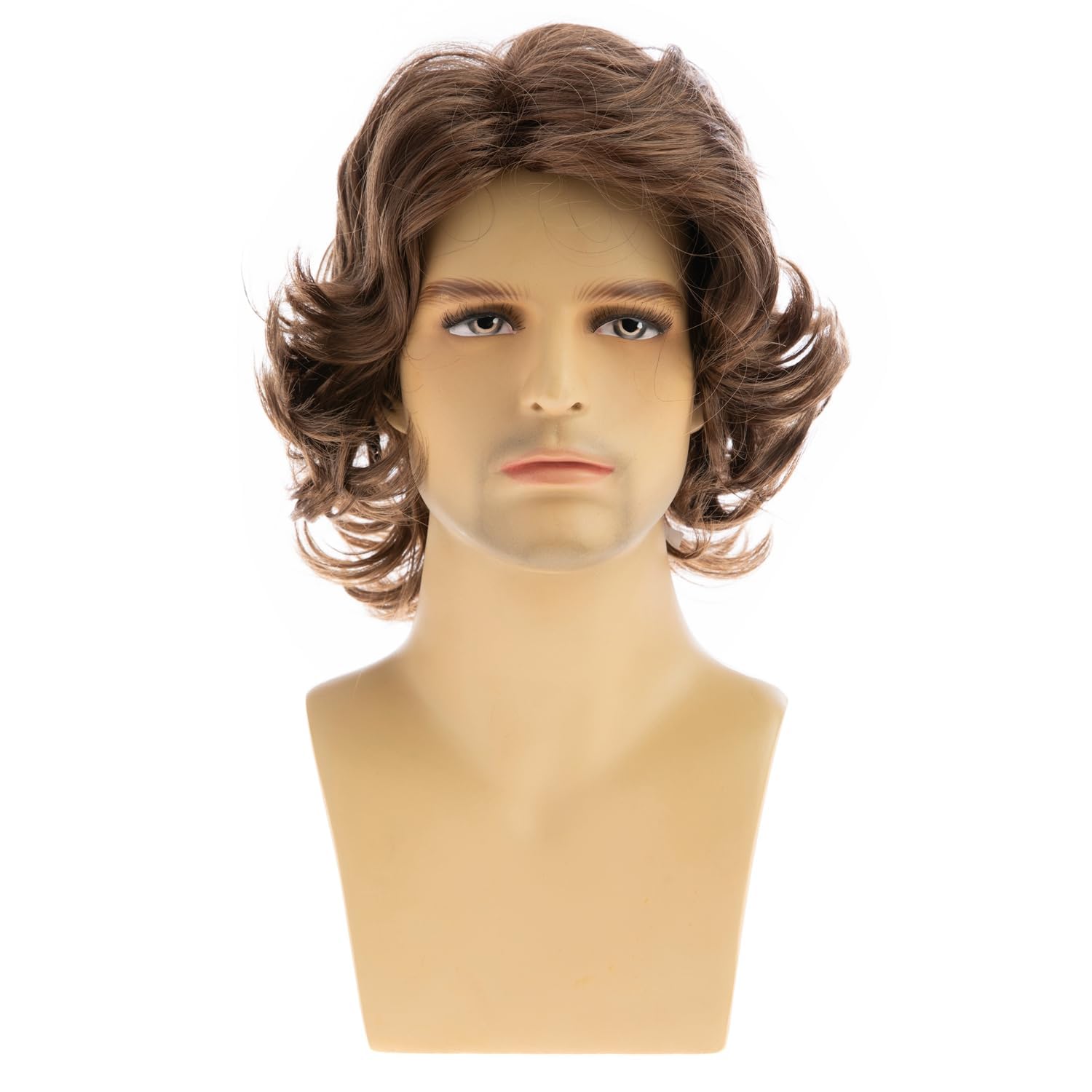 Qnbiar Long Wavy Brown Wig for Men Natural Layered Fluffy Synthetic Heat Resistant Halloween Cospaly Wig, Brown-A - Image 2