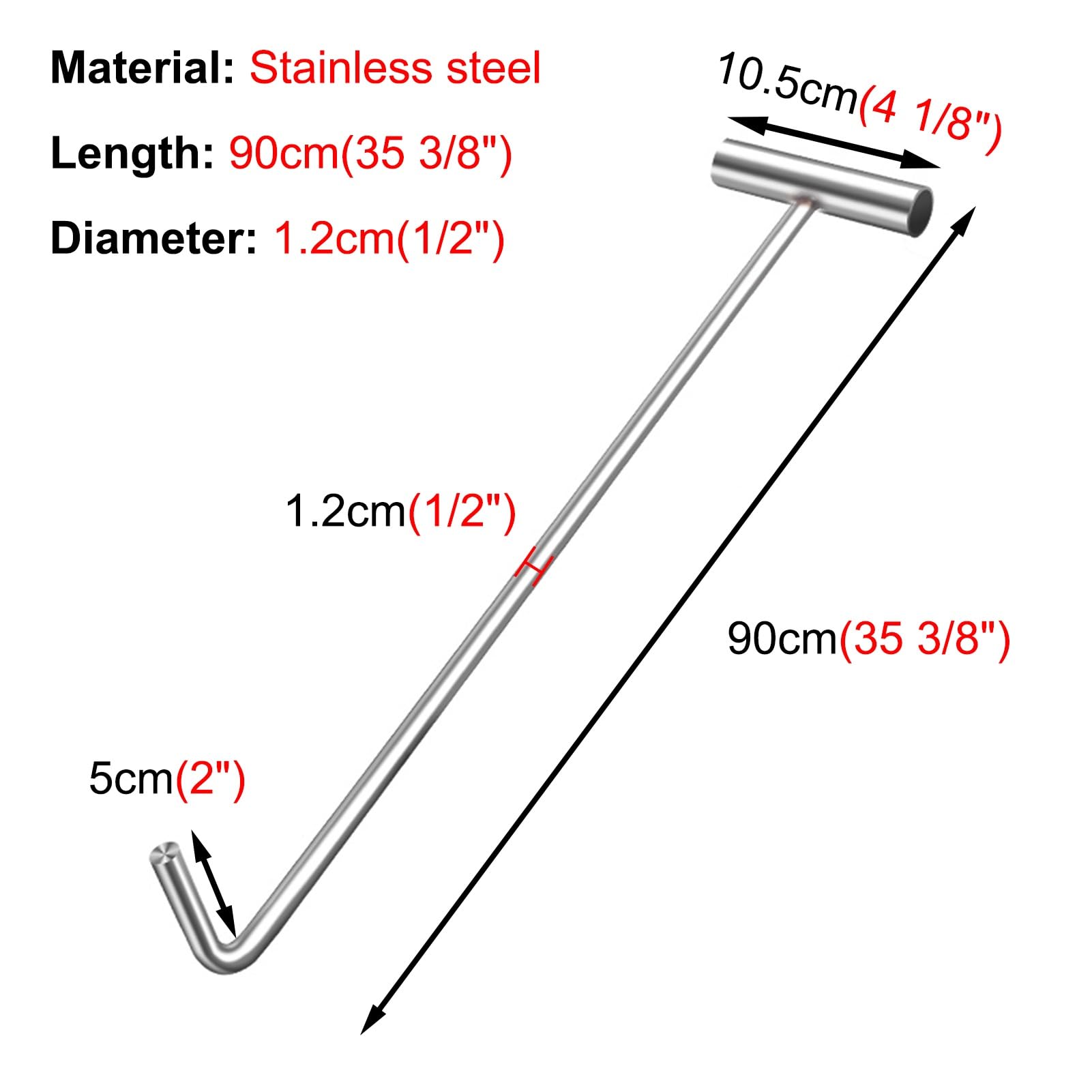 Chiusino Tombino Gancio Chiavi di Sollevamento per Chiusini in Acciaio Inox con Maniglia a T, Versatile e Pratico Gancio per Tombini per Fosse Settiche / Fabbriche, Gancio per Porta Avvolgibile Domest