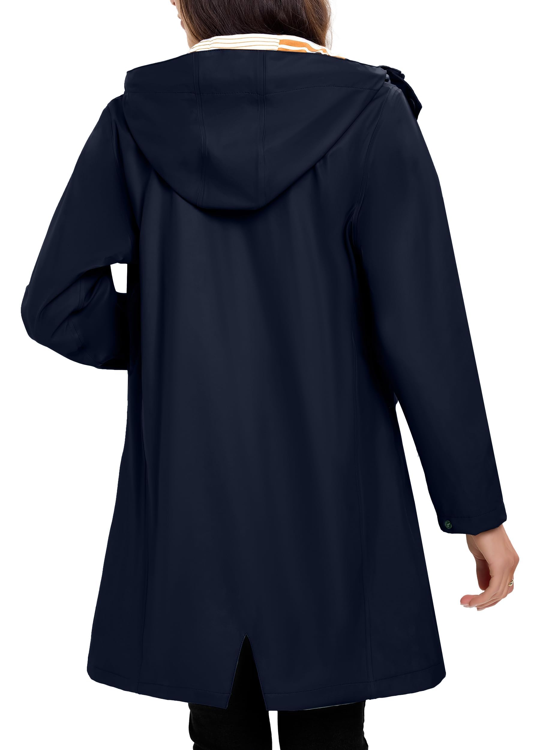 ATLASLAVA Regenjacke Damen Lang Wasserdicht Regenmantel mit Kapuze PU Trenchcoat für Outdoor Wandern Camping S-XXL