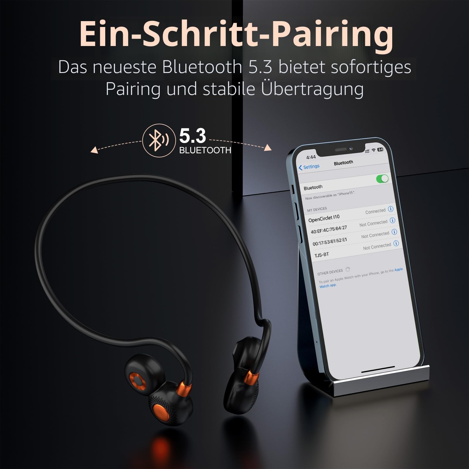 Ortizan Open Ear kopfhörer, kabellose kopfhörer Bluetooth 5.3, Kraftvoller Klang, 15 Stunden Wiedergabezeit, 19 G Leicht, IPX6 Wasserdicht, Laden Fester Halt für Laufen, Fitnessstudio, Training