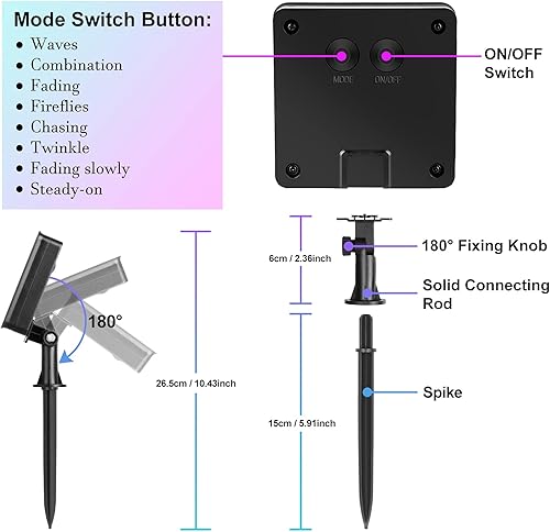 Miniatura 5 de Guirnalda de luces solares extralargas de 288 pies, 800 LED, paquete de 4, 72 pies, 200 luces LED parpadeantes para exteriores, impermeables, 8