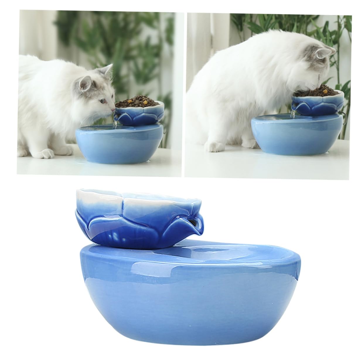 PartyKindom Dispenser d Acqua Automatico per Gatti e Animali Domestici in Ceramica Capacità 1,5l con Filtro Integrato Ciotola a Forma di Loto Design Creativo per Uso Domestico