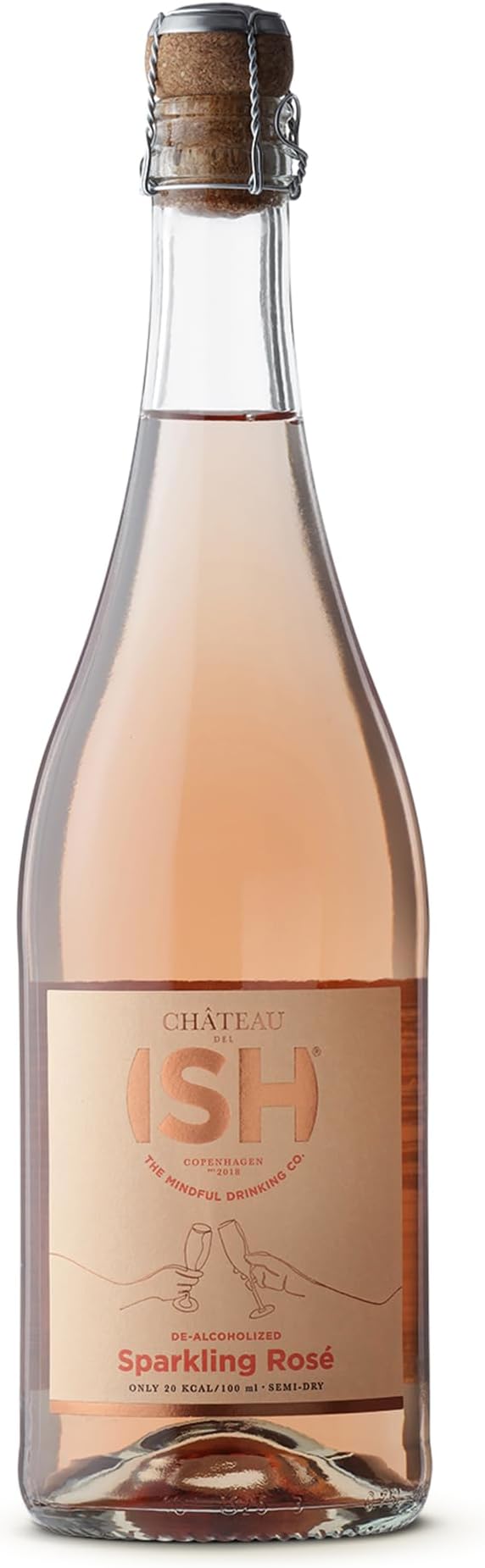 Chateau del ISH Sparkling Non Alcoholic Rose, Award Winning Non-Alcoholic Spirits, Gluten Free, Low Calorie, Zero Proof, Alcohol Free Wine with Dealcoholized Pinot Noir & Merlot Grapes, 750 ml Bottle