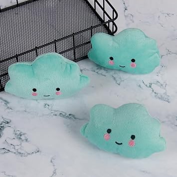 Squeaky Plush Dog Toys, 3 Pack Soft Chew Toy Set for Small Dogs and Puppies, Cloud Moon or Star Design, Durable PP Cotton, BB Sound Inside Cloud Green