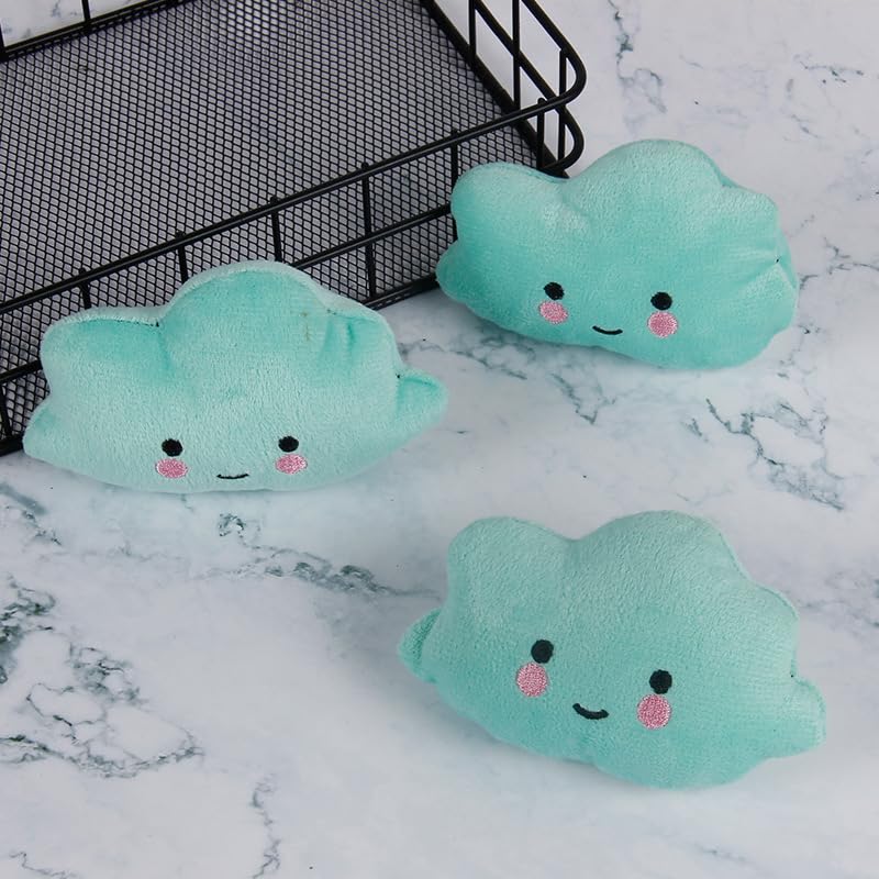 DAFORERAL Squeaky Plush Dog Toys, 3 Pack Soft Chew Toy Set for Small Dogs and Puppies, Cloud Moon or Star Design, Durable PP Cotton, BB Sound Inside (Cloud green)