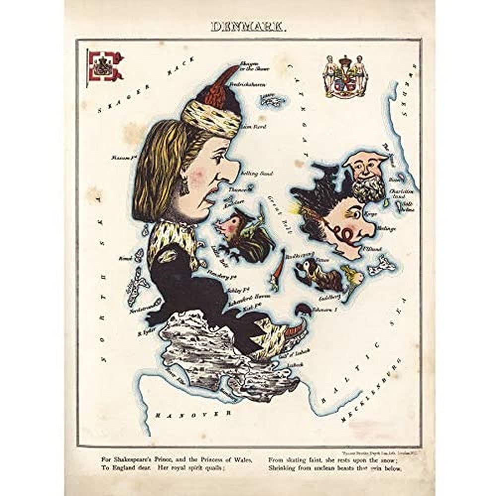 Lancaster 1869 Pictorial Map Denmark Mythical Animals Unframed Wall Art Print Poster Home Decor Premium