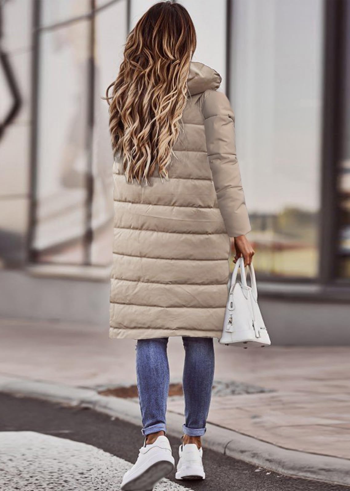 shownicer Femme Doudoune Longue Hiver Chaud Veste à Capuche Casual Manches Longues Parka Manteaux Longs Blouson