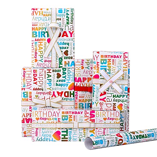 Geschenkpapier zum Geburtstag - 6 Bögen 44 x 76 cm - Regenbogen Geburtstagsgeschenkpapier für Kinder Mädchen Junge, Recycelbare Geschenkpapier Cover