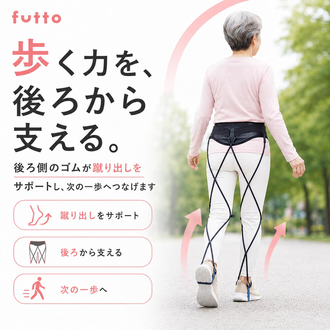 歩行サポート fuuto ゴムの力を脚力に Amazon | Futto 歩行筋肉サポートギア ゴムの力で歩行をサポート X S