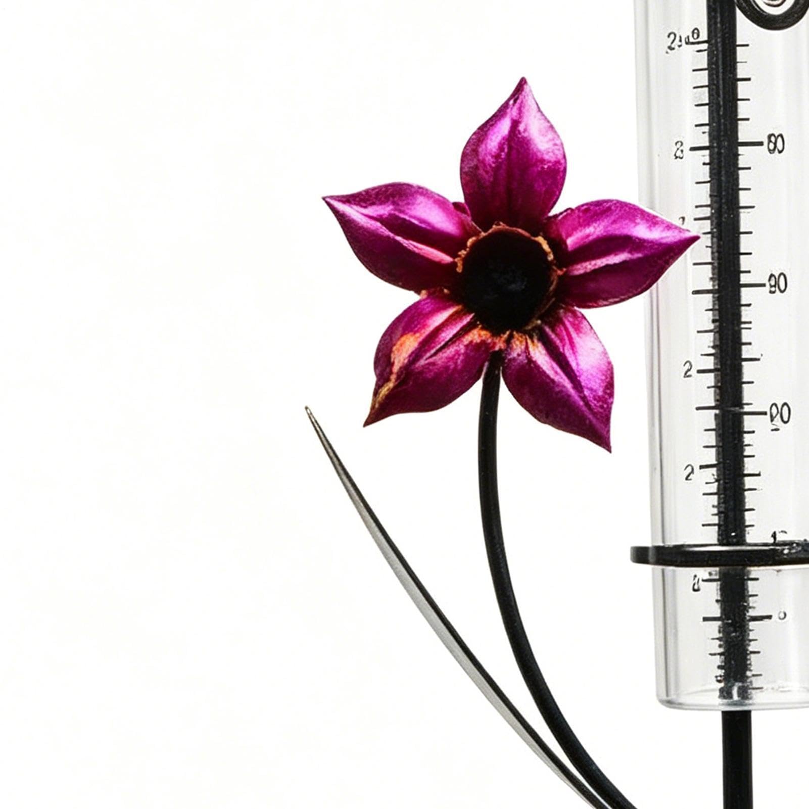 Deszczomierz zewnętrzny dekoracyjny Dekoracyjny wzór z motylem i kwiatami | Deszczomierz Ogrodowy na trawnik, podwórko, taras, płot, gospodarstwo rolne, ogród oraz na zewnątrz