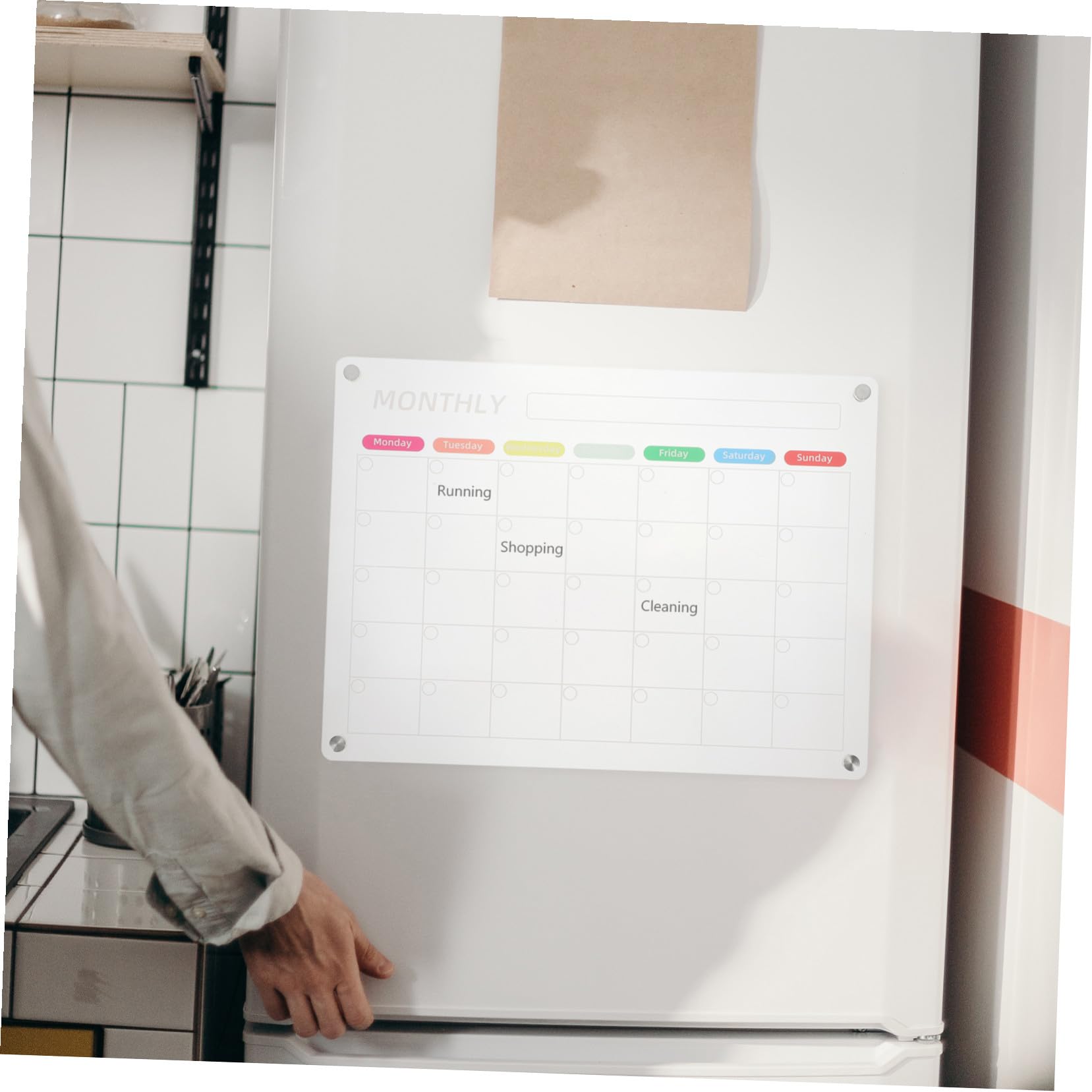Lavagna Trasparente per Frigorifero Lavagnetta Cancellabile Riutilizzabile con Calendario Mensile e Settimanale Planner con per Cucina e Ufficio con Pennarello e Panno Superficie