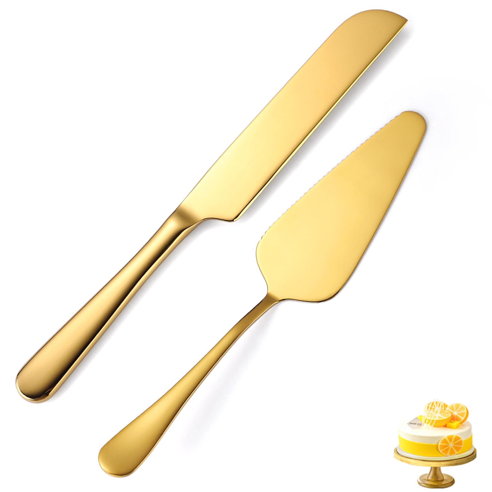Wedding Cake Knife and Server Set,2Pcs Cake Cutting Set Gold Include Stainless Steel Cake Cutter And Cake Server Perfect For Wedding, Christmas, Birthday and Events,Dishwasher Safe
