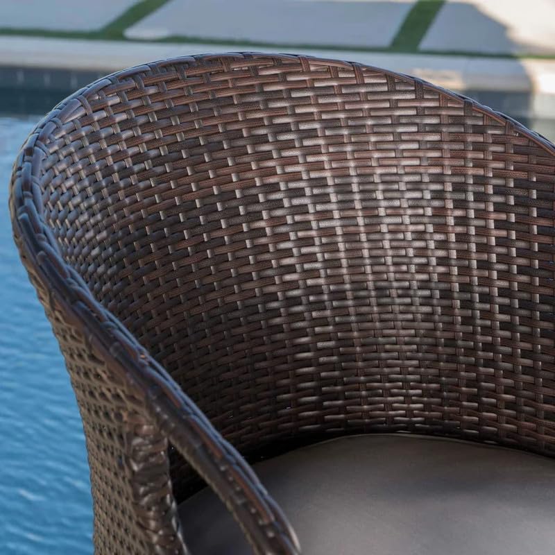 Image of OUTLIVING Patio Rattan Wicker Counter Height Square Bar Table With 4 Chairs and Cushion | Multipurpose 4 Seater Outdoor Bar Set Furniture for Backyard, Garden, Balcony, Poolside, and Courtyard (Brown)