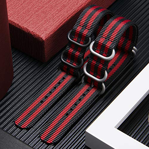Image of BINLUN Premium Ballistic Nylon Watch Strap, Heavy Duty 5-Ring Replacement Watch Band with Stainless Steel Buckle, Durable & Comfortable Sport Band for Men Women, Fits 18-24mm