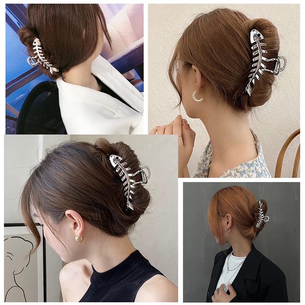 BELSITA Fish Bone Hair Clip, 1PCS Large Metal  Non-Slip Hair Jaw Clamps Gold Hairpin Clips Fashion Hair Accessories, for Women Thick or Thin Hair Decorations
