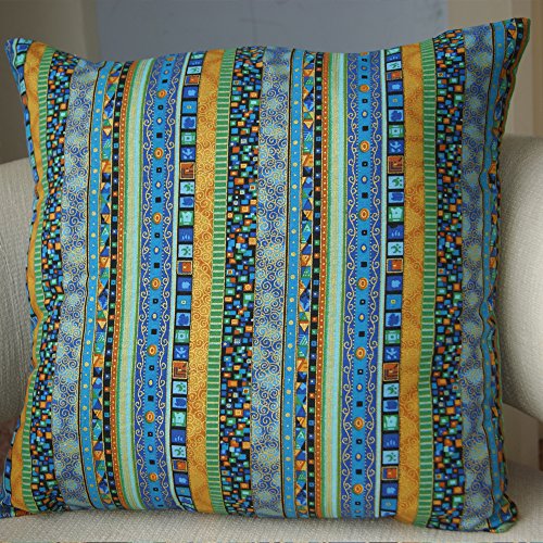TAOSON Blue Stripe Bohemian Style Antique Cotton Blend Linen Sofa Throw Pillowcase Cushion Cover Pillow Cover with Hidden Zipper Closure Only Cover No Insert 20x20 Inch 50x50cm