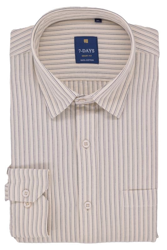 Image of 7-DAYS Men's Premium Striped Shirt - 100% Cotton, Tailored Fit (Between Slim & Regular), Full Sleeve, with Pocket - Smart Office & Casual Look