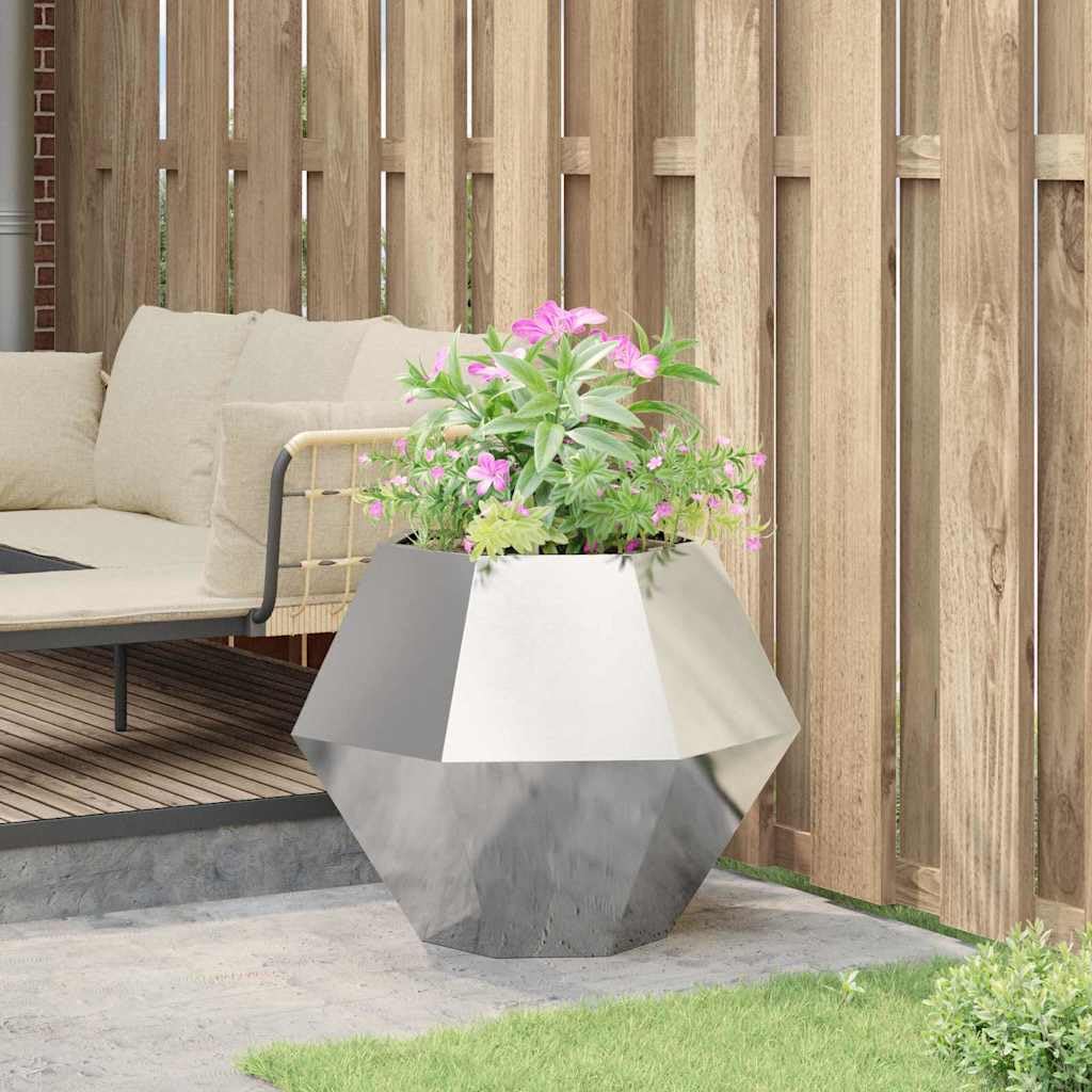 Macetero rectangular de acero galvanizado, 75 x 75 x 60 cm, plateado, para jardín, terraza, balcón, construcción de acero macizo, fácil montaje, exterior duradero